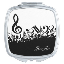 Music Notes Compact with Custom Name Makeup Mirrors