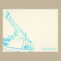 Music Notes Flat Note Card (blue) invitations