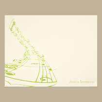 Music Notes Flat Note Card (green) invitations
