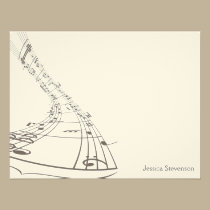 Music Notes Flat Note Card (grey) invitations