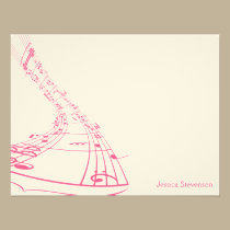 Music Notes Flat Note Card (pink) invitations