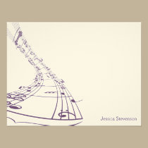 Music Notes Flat Note Card (purple) invitations