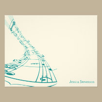 Music Notes Flat Note Card (teal) invitations