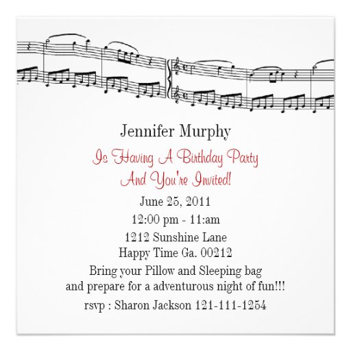 Music Notes Party Invitations