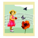 Music of spring with child, butterflies, poppy posters