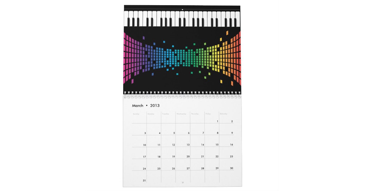 Music piano instrumental keyboard multicolored calendar | Zazzle