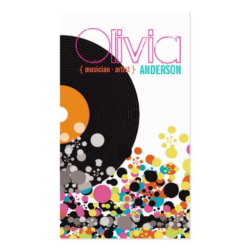 Music Retro Vintage Vinyl Colorful Pop Dots Artist Business Card (front side)
