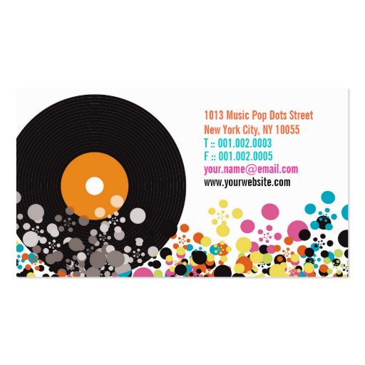Music Retro Vintage Vinyl Colorful Pop Dots Artist Business Card Template (back side)