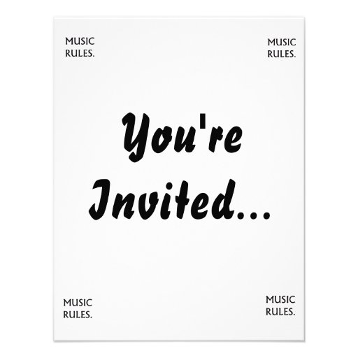 Music Rules black text Custom Invitation