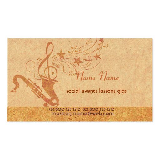 Music Saxophone Horn Business Card Templates (front side)