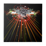 Music Speakers In Flight With Laser Beams Ceramic Tile