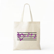 Music Staff Heart Tote Canvas Bags