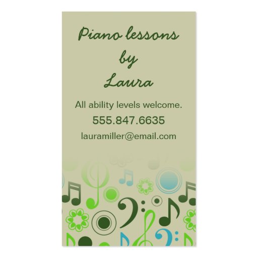 Music Teacher Business Cards (back side)