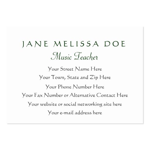 Music Teacher, Musician. Music Store - Two Sided Business Cards (back side)