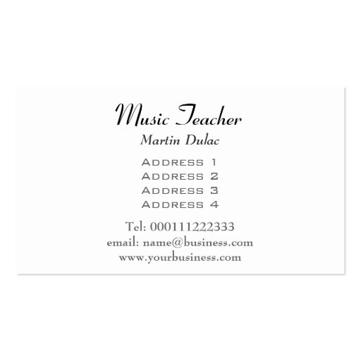 Music Teacher Piano Lessons Business Card (back side)