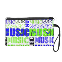 music text green blue white graphic wristlet clutches