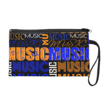 music text orange blue black graphic wristlet clutches