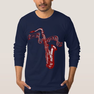 Music theme Red Saxophone and notes Tee Shirt