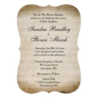 Music Theme Wedding 5x7 Paper Invitation Card