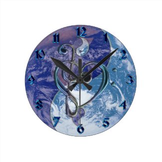 Music Treble Bass Clef Heart Yin-Yang Earth Clock