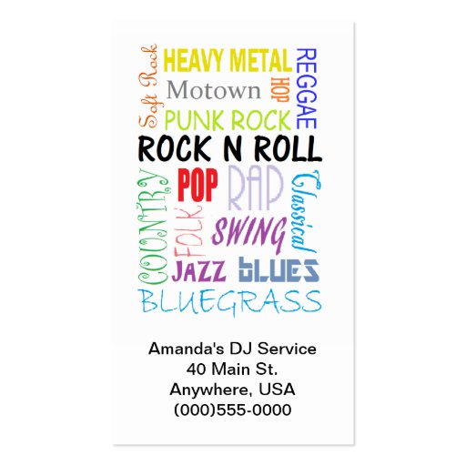 Music Types Business Cards (front side)