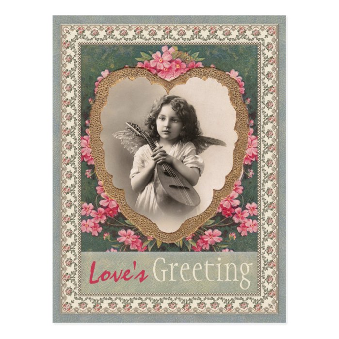Musical angel in a gold heart CC0787 Valentine Postcard