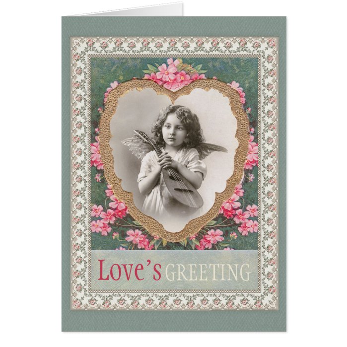 Musical angel in a gold heart CC0800 Valentine Greeting Card