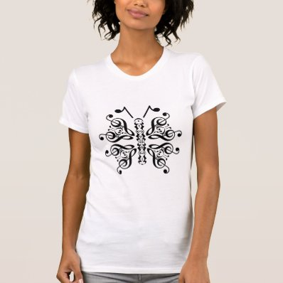 Musical Butterfly Music Note Scroll Design T Shirts