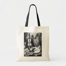 MUSICAL CAT AND OWL  Black White Grey Bag