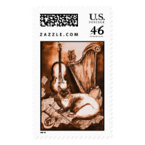 MUSICAL CAT ,Brown and White Postage