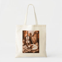 MUSICAL CAT , Brown White Tote Bags