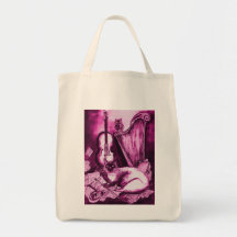 MUSICAL CAT , Pink Fuchsia Purple  and White Tote Bags