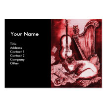 MUSICAL CAT, Red and White Black Business Card