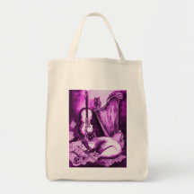 MUSICAL CAT , Violet Purple  and White Canvas Bags