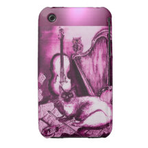 MUSICAL CAT WITH OWL IN PINK PURPLE GEM iPhone 3 COVERS