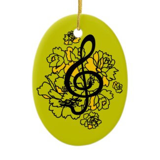 Musical Dragon treble clef peonies Custom Ornament