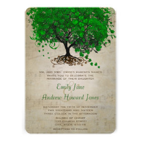 Musical Emerald Heart Leaf Tree Wedding Invites