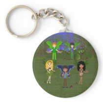Musical Faerie Band in Enchanting Field Keychain