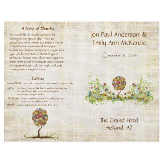 Musical Flower Tree Wedding Program Burlap Weave flyer
