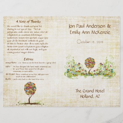 Musical Flower Tree Wedding Program Burlap Weave Full Color Flyer by samack