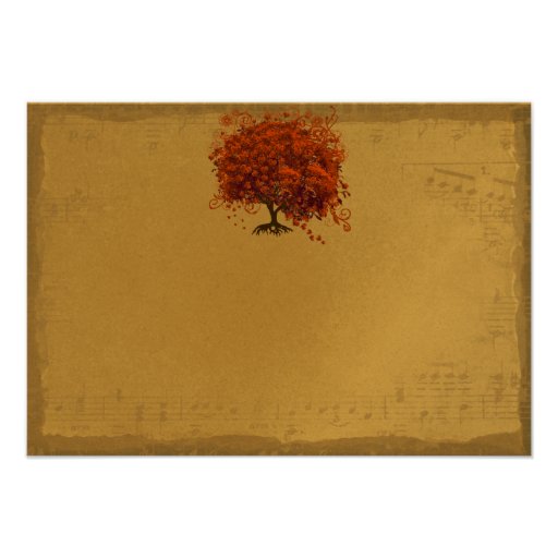 Musical Gold Dark Orange Plum Heart Leaf Tree Custom Invitations