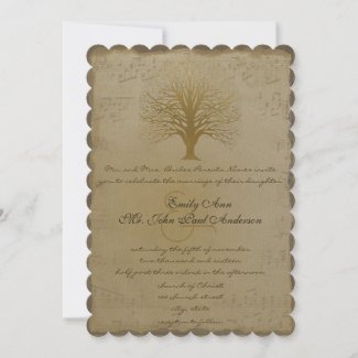 Musical Gold Love Tree Wedding Invitation