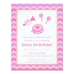 Musical Instruments Girls Birthday Party 4.25" X 5.5" Invitation Card