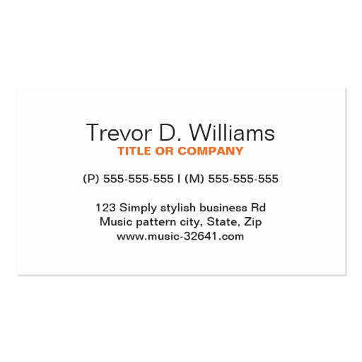 Musical note pattern black and white music business card templates (back side)