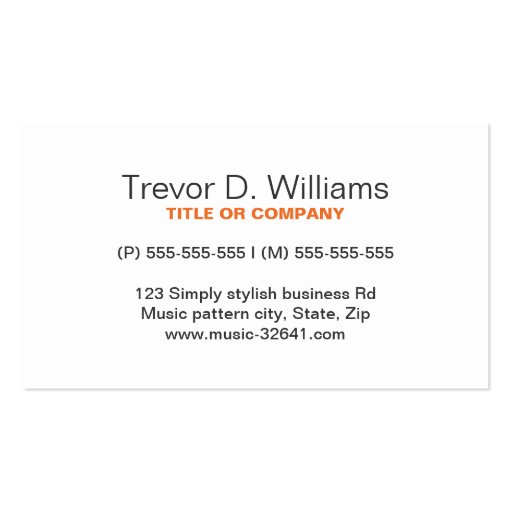 Musical note pattern dark gray and white music business card templates (back side)