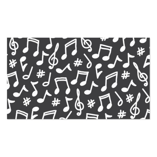 Musical note pattern dark gray and white music business card templates (front side)