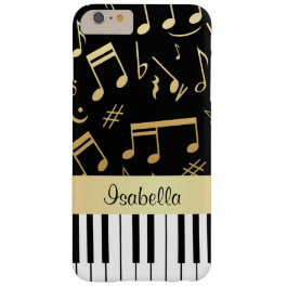 Musical Notes and Piano Keys Black and Gold Barely There iPhone 6 Plus Case