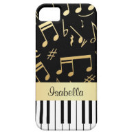 Musical Notes and Piano Keys Black and Gold iPhone 5 Case