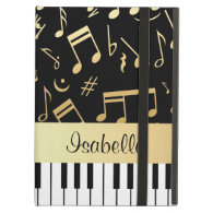 Musical Notes and Piano Keys Black and Gold iPad Cases