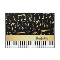 Musical Notes and Piano Keys Black and Gold iPad Mini Covers